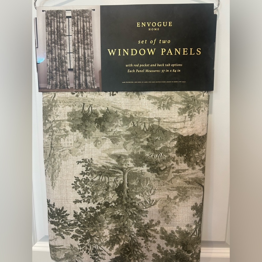 Envogue Greenwood Forest Set of 2 Toile Curtains Panels  37"x84" Loden Green